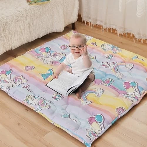 NAPCURE Baby Play Mat - 50”×50” Thick Ultra Soft Non-Slip, Unicorn