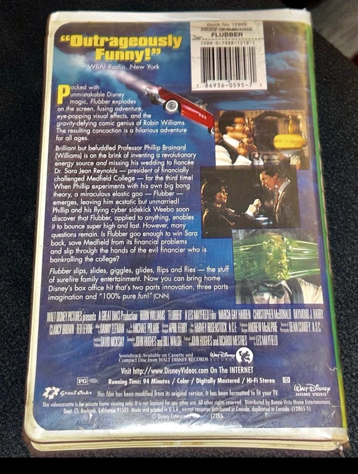 Vintage Disney's 1998 FLUBBER with ROBIN WILLIAMS VHS Tape in Clamshell Case Foto 2 de 3
