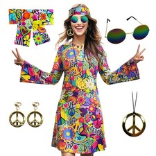 MRYUWB 70s Hippie Dress Costumes Necklace Earrings X-Large, Love and Peace