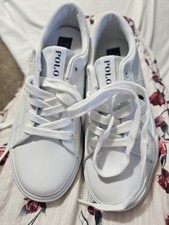 POLO RALPH LAUREN, YOUTH WHITE/NAVY LEATHER LACE UP SHOES, SIZE 3