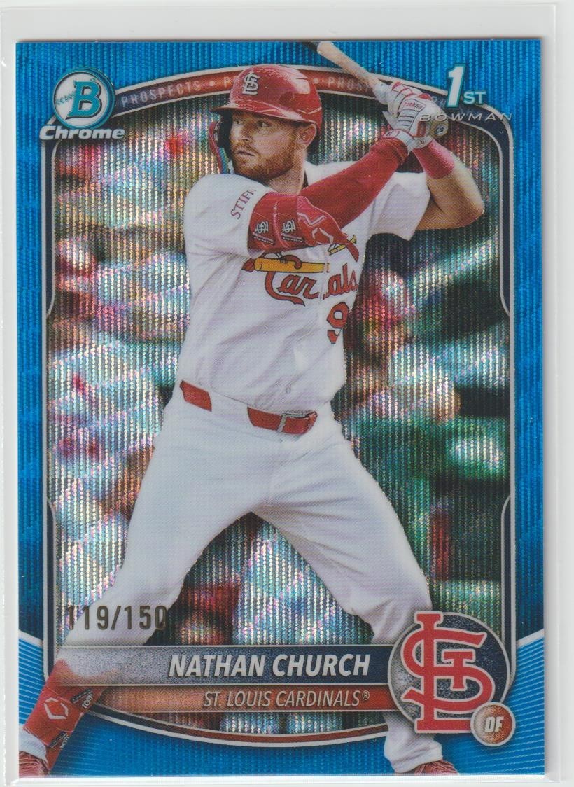 NATHAN CHURCH 2025 BOWMAN CHROME 1ST BOWMAN SP BLUE WAVE REFRACTOR RC #119/150