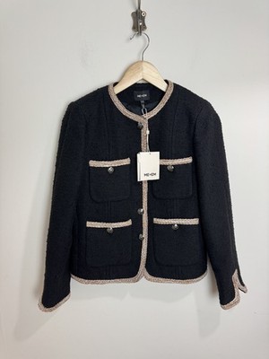 Me+Em schwarze Utility Boucle Jacke Größe 8 Goldrand Luxus Baumwolle