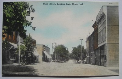 Odon IN Main Street Looking East Old 1910-20s Indiana Postcard; Daviess County
