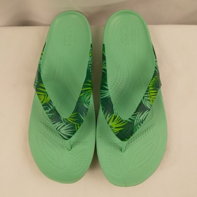 Crocs Kadee II Flip Flops Green Tropical Casual Beach Women's Size 8