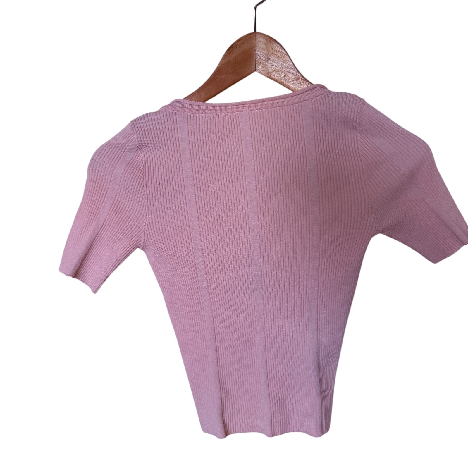 H&M Divided Ribbed Knit Scoop Neck Short Sleeve Top Pink Size S