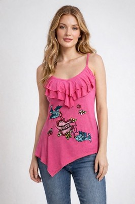 Soul Revival Pink Tank w/embroidered Birds