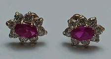 14k Yellow Gold Ruby And Cz Post Stud Screw Back Earrings 585 Valentine's Day   