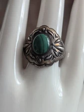 Carolyn Pollack Sterling Silver Malachite Ring Size 8.25 Southwest Western Art