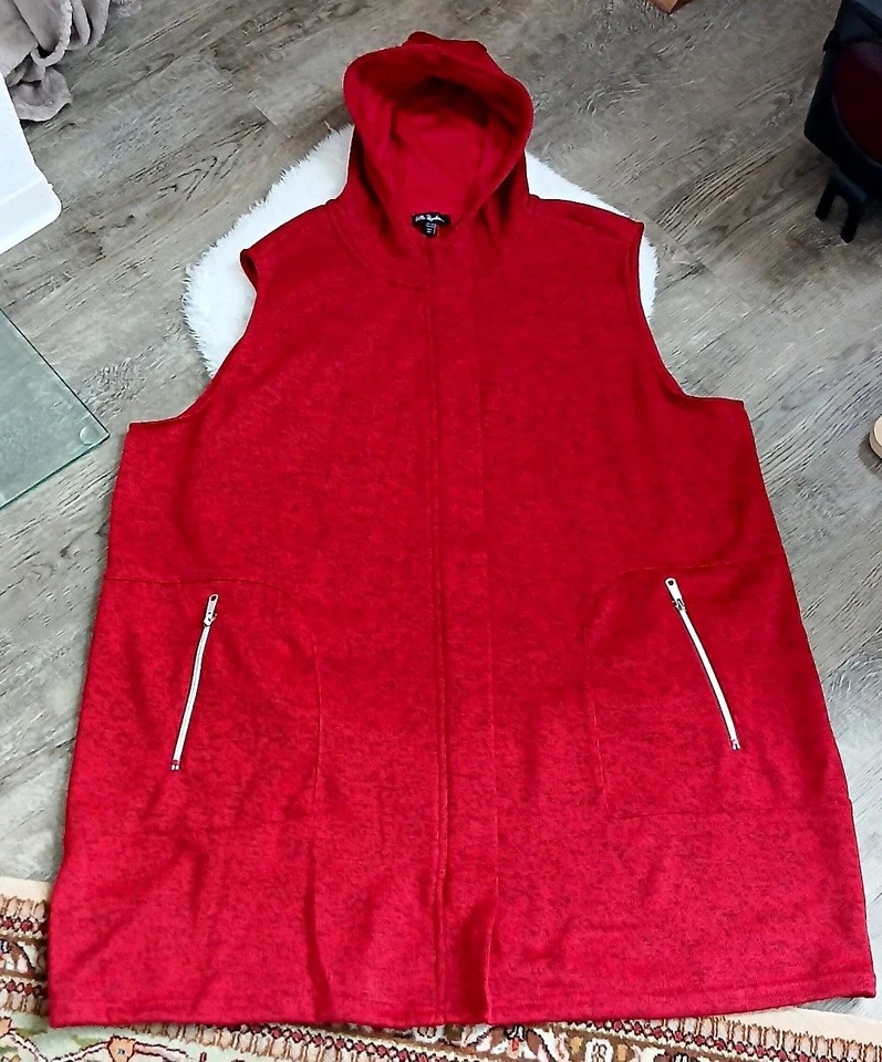 Chaleco de punto para mujer Ulla Popken rojo talla 54/56 talla grande capucha RV bolsillos largos - Imagen 1 de 4