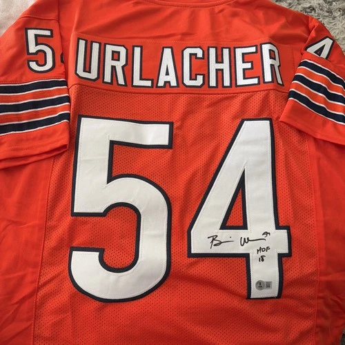 Brian Urlacher HOF 18 Autographed Chicago Custom Orange Football Jersey - BAS