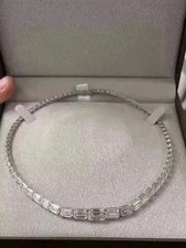 20Ct Emerald Cut Lab Created Diamond Tennis Necklace 14k White Gold Plated 17"