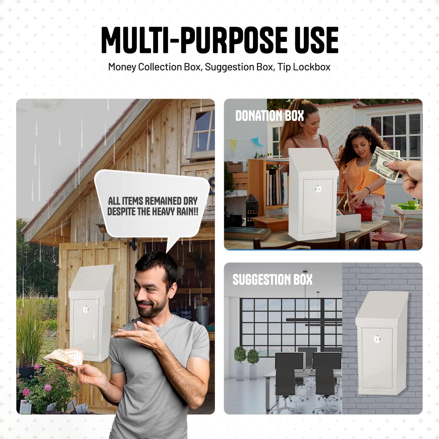 Metal Donation Box-Suggestion Box with Slot and lock-Cash Lock box for Money-... thumbnail 3