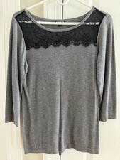 Maglione camicia elegante EXPRESS donna grigio maglia nero pizzo manica 3/4 taglia M