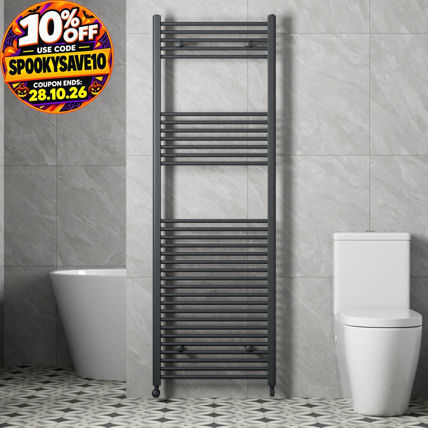 Duratherm Heated Towel Rail Anthracite 1800 X 600Mm Flat - Image 2
