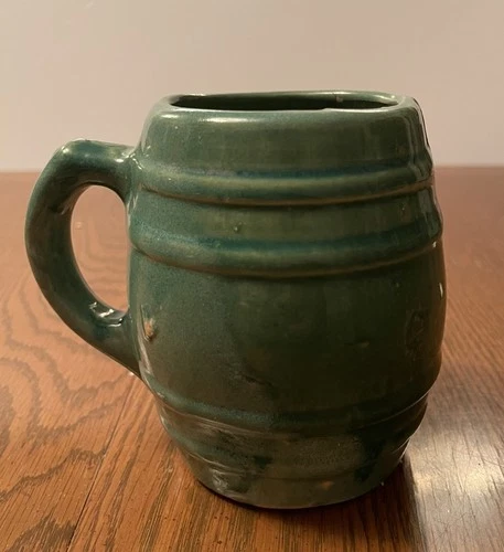 Vintage Early 1920 McCoy Pottery No.16 Green Glaze Barrel Mug Cup