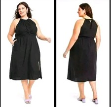 NWT Ava & Viv Black Linen Rayon Halter Summer Boho Beach Midi Dress Size 1X