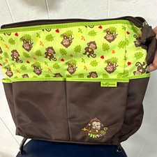 Baby Boom Green/Brown Monkey Print Diaper Bag Shoulder Tote Zipper Pockets