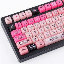 Cute Cat Keycaps Set Translucent MAO Profile Pink Jelly Jade 142 Keys