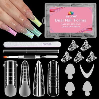 288PCS Poly Gel Dual Nail Form Kit with 96PCS Dual Forms Silicone Reusable Pa