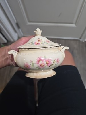 Vintage Homer Laughlin Virginia Rose Pedestal Sugar Bowl SHABBY CHIC