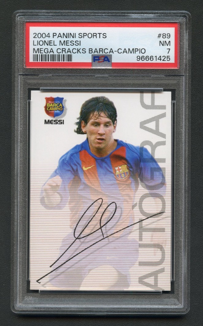2004 PANINI SPORTS LIONEL MESSI MEGA CRACKS BARCA-CAMPIO PSA 7