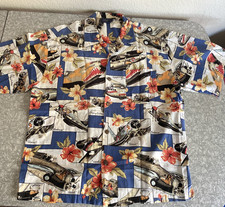 Vintage Military Airplane Fighter Jet Sportsman Apparel Hawaiian Aloha Shirt L