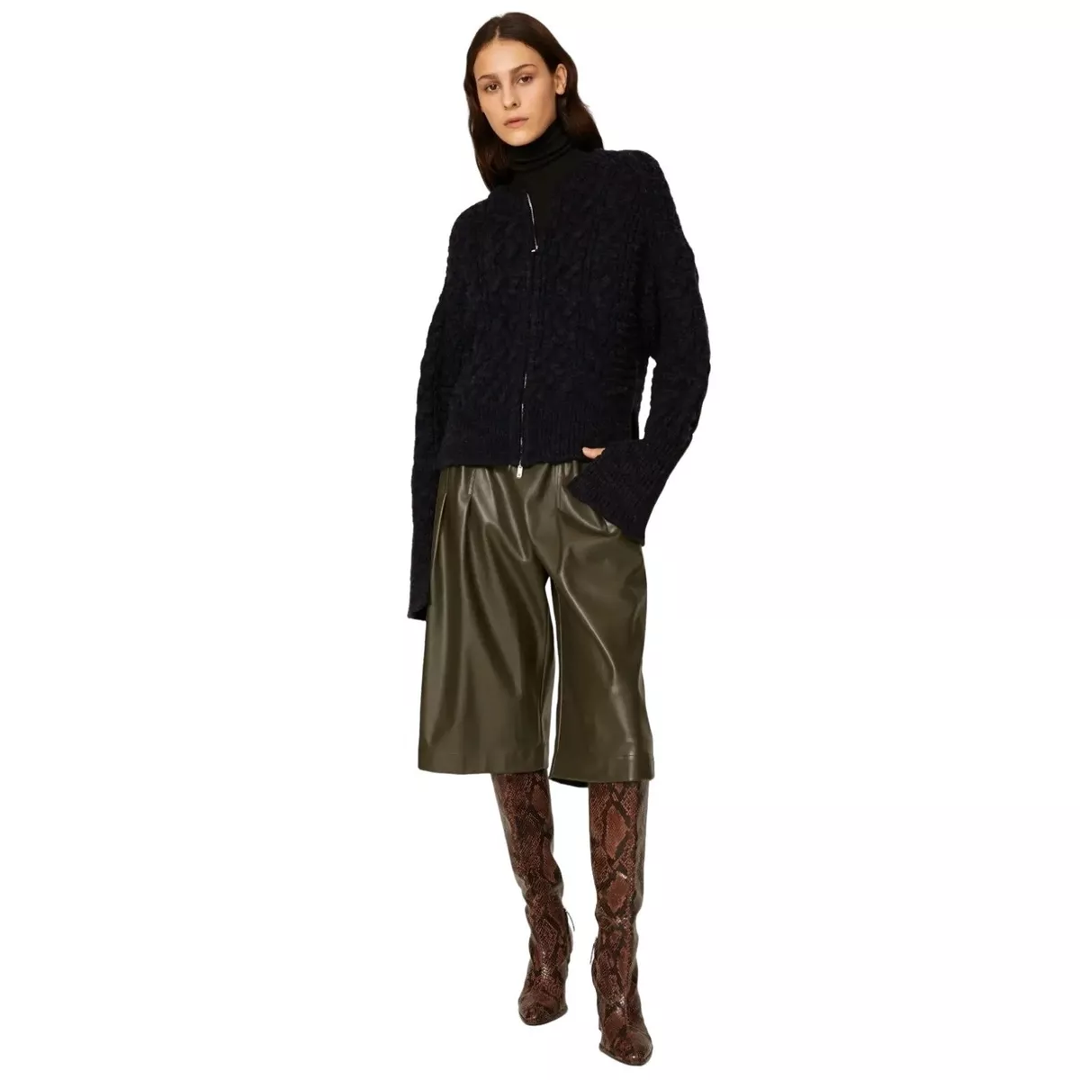 3.1 Phillip Lim Chunky knit Zip Up Cardigan in Navy Blue Large Womens