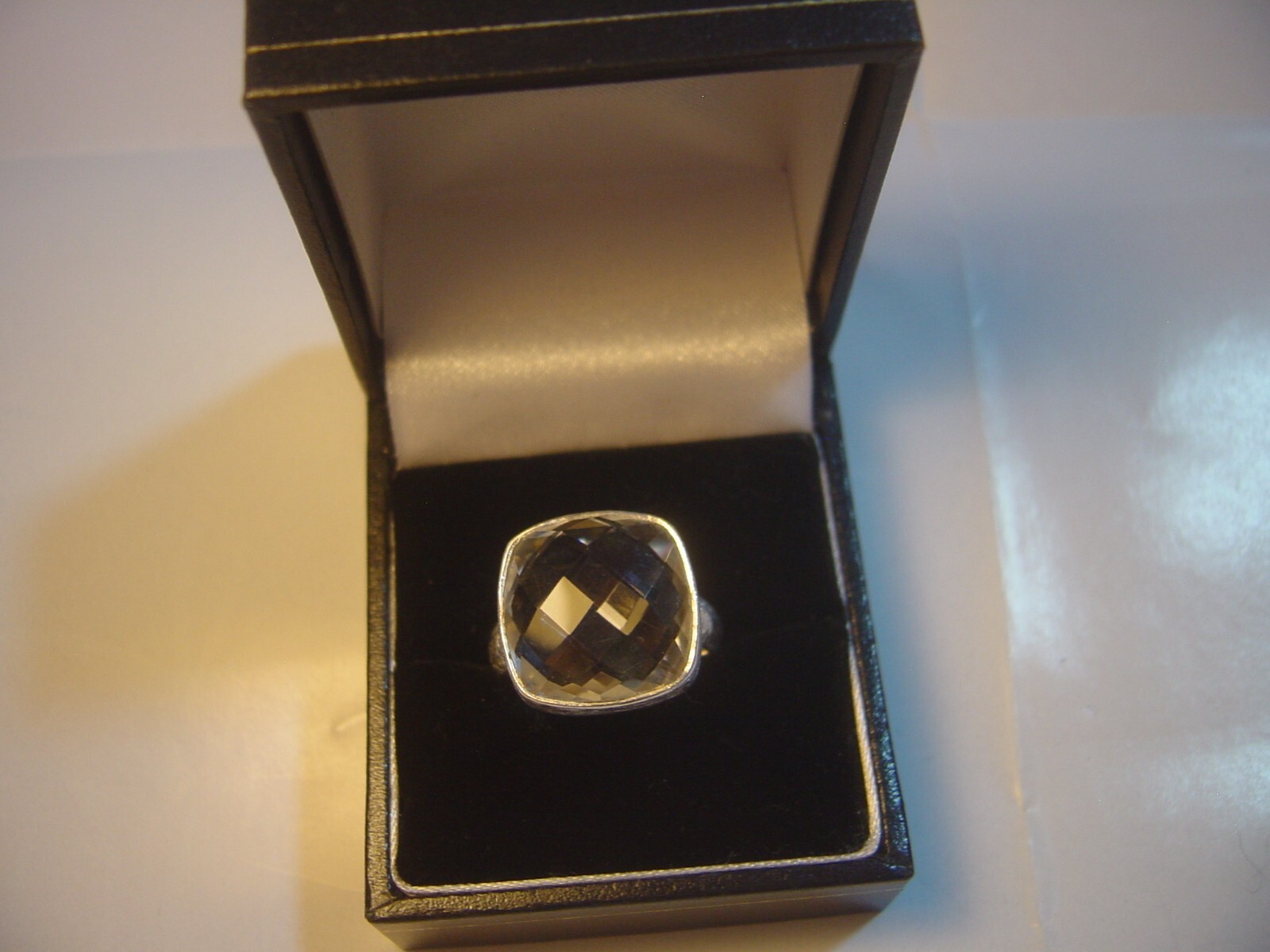 Solid Silver superb natural square white zircon-c… - image 2