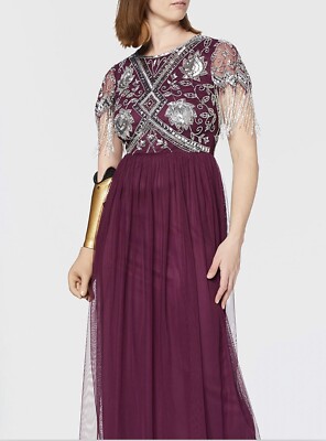 Sequin Dress Size 12 Purple Amelia Rose Maxi Dress Embellished New