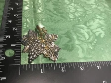 Vintage MJ Brooch Pin Silver Tone Grapes Necklace Pendant 2" Costume Jewelry CLS