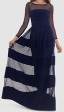  249 Betsy  Adam Women's Blue Striped-Skirt Long sleeve Gown Dress Size 4