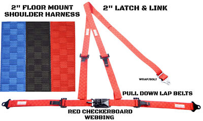 RACERDIRECT 2'' LATCH & LINK Y FLOOR MOUNT HARNESS 3 POINT RED CHECKERBOARD