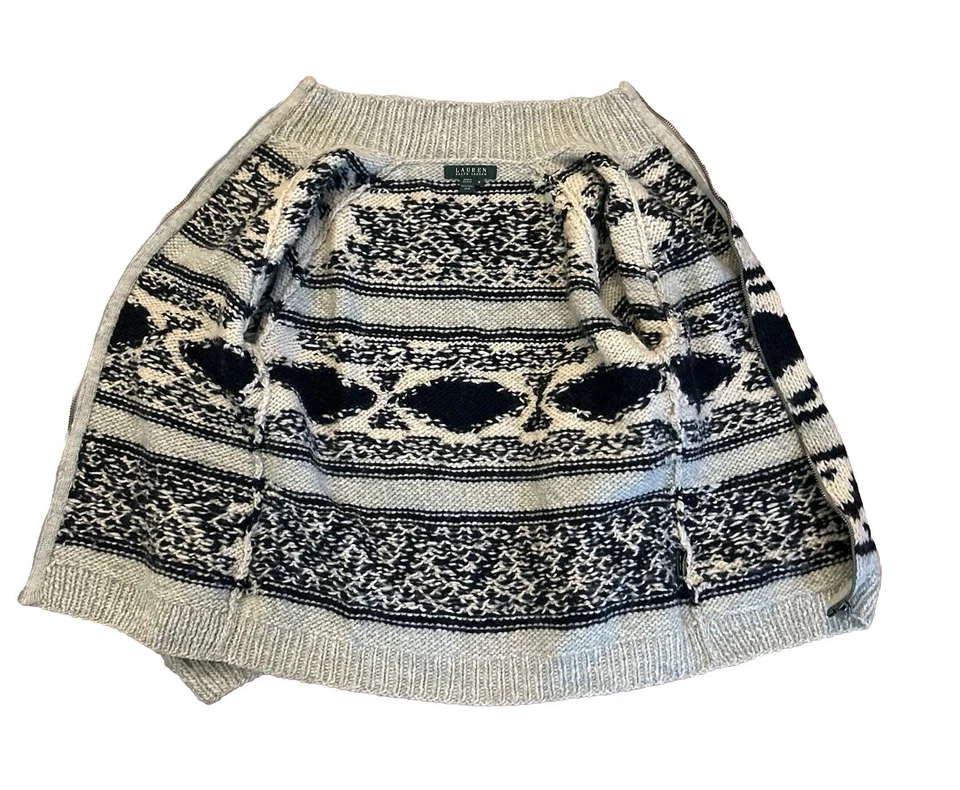 Jaqueta Lauren Ralph Lauren Southwest malha asteca zíper completo 100 suéter de lã média - Imagem 3 de 4