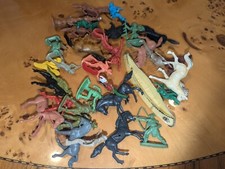 Vintage 1970's Plastic Indian Cowboy Native Figures Horses Bow Arrow Lot Colors