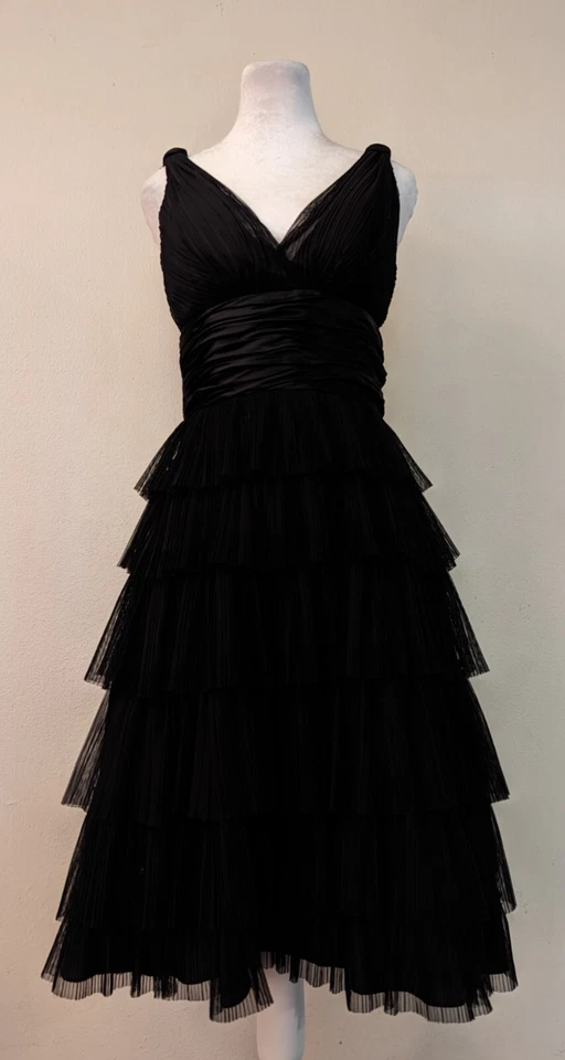 Vestido de ocasión Maggy London talla 2 negro con capas para mujer 100 % seda en capas 4118 Foto 3 de 4