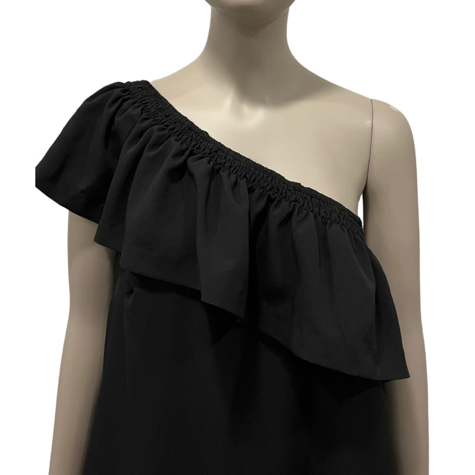 VETEMENTS Abito Marled Reunited taglia M nero a cascata una spalla scollo a volant nuovo con etichette