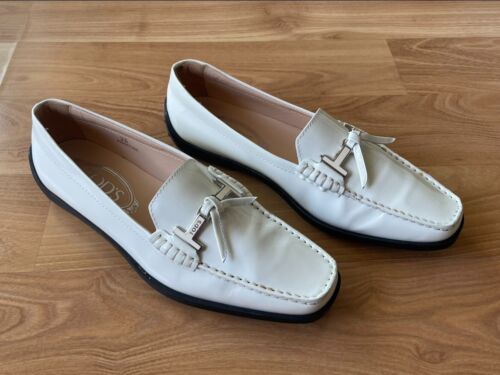 TOD’S Womens Gommini penny white ivory patent driving loafers 36=6 BNWOB - Afbeelding 1 van 7
