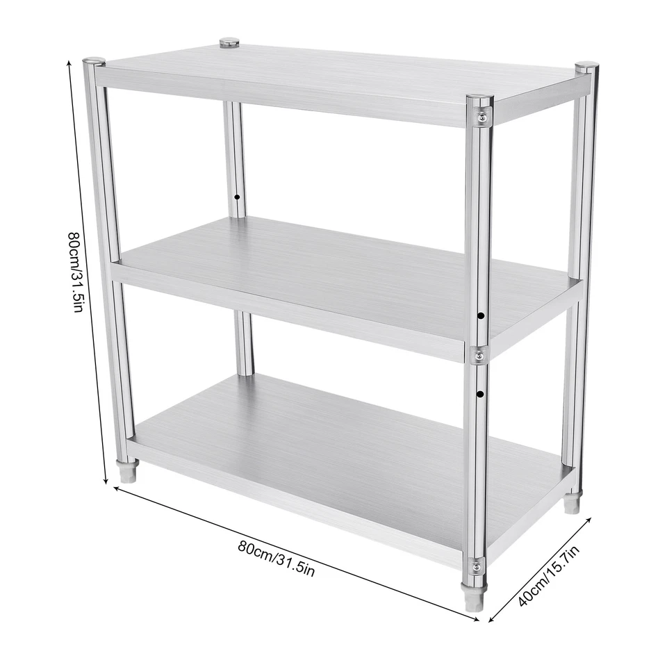 3 Tiers Kitchen Shelf Shelving Rack Restaurant Shelves Rack Stainless Steel USA - Image 3 of 4