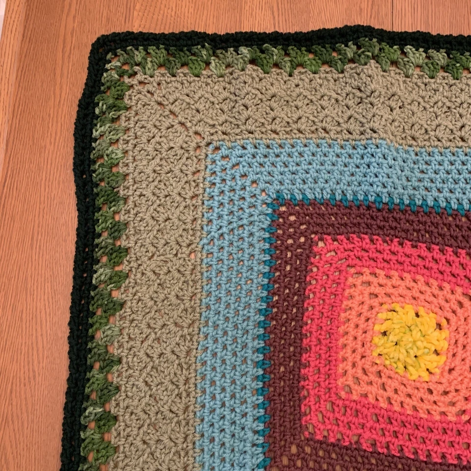 Handmade Crochet Afghan Blanket 31 x 31 Baby/Lap/Throw NEW Pink Teal Yellow - Image 4 of 4