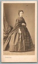 CDV 1865 Femme à l'éventail Châle dentelle robe crinoline Photo Ancienne Franck