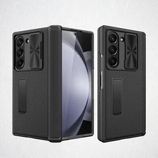 For Galaxy Fold 5 6 Case with Slide Lens Cover & Hinge Screen Protector w/ stand