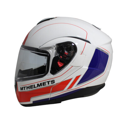 MT Atom SV Raceline Flip Front Motorcycle Motorbike Helmet - White & Red & Blue