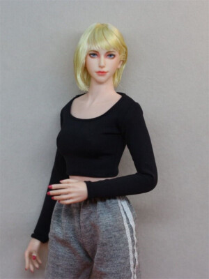 1:6 Scale Black T-shirt Tops Clothes for 12'' Female Action Figure Accessories