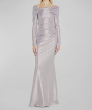 $2451 Talbot Runhof Women Silver Mirrorball Draped Off-Shoulder Gown Dress 2/32