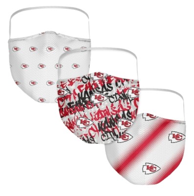 NFL KANSAS CITY CHIEFS FANATICS OFFICIAL LICENSE LOGO ADULT FACE MASKS 3-PACK  