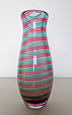 Vaso in vetro di Murano a strisce colore verde e rosso