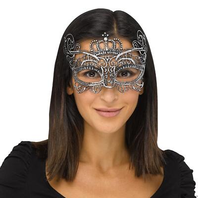 Fun World Halloween Gothic Lace Queen Costume Venetian Mask, One-Size, Silver
