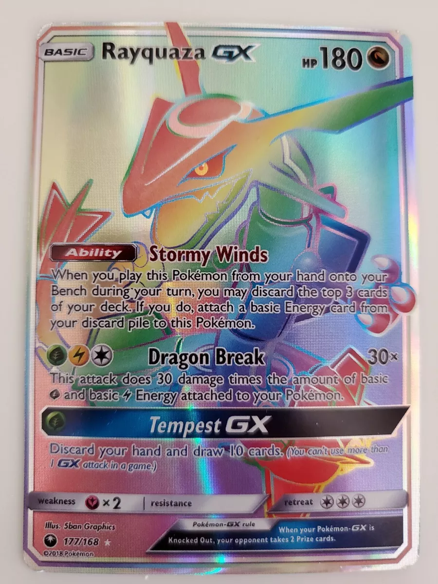 Mavin  Rayquaza GX SECRET RAINBOW RARE FULL ART Pokemon Celestial Storm  177/168 NM/M