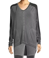 XCVI 13210 Gray Orenda Velvet Trim Long Sleeve Dolman Mixed Media Top SIZE SMALL