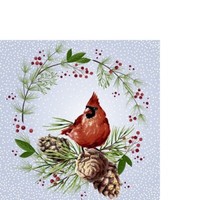 20 Kleine Cocktailservietten Winter Cardinal - Kardinal Im Winterkranz 24X24Cm